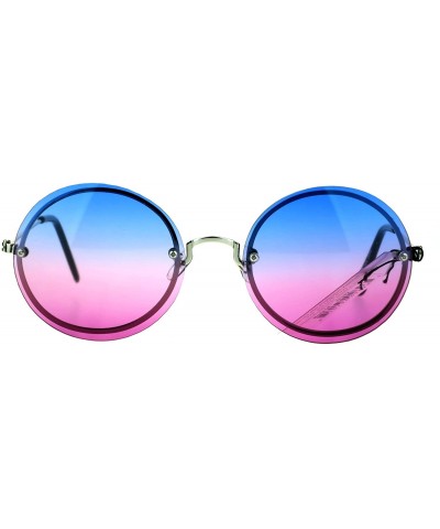 Rimless Womens Oceanic Lens Rimless Round Hippie Groovy Sunglasses - Blue Pink - CM17YQRQTIU $9.46