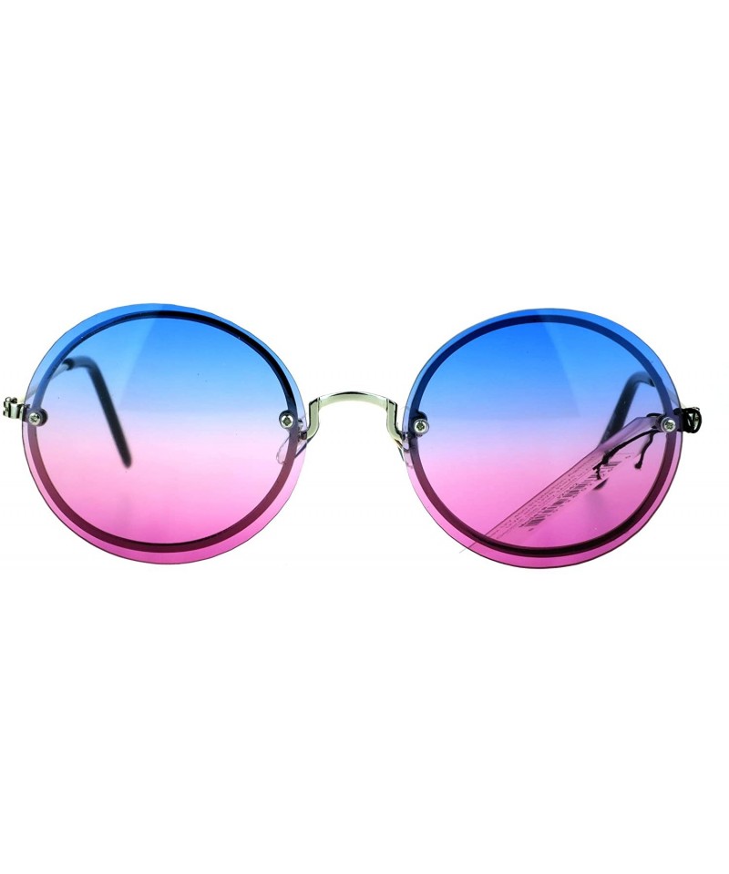Rimless Womens Oceanic Lens Rimless Round Hippie Groovy Sunglasses - Blue Pink - CM17YQRQTIU $9.46