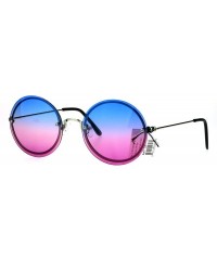 Rimless Womens Oceanic Lens Rimless Round Hippie Groovy Sunglasses - Blue Pink - CM17YQRQTIU $9.46
