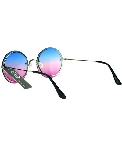 Rimless Womens Oceanic Lens Rimless Round Hippie Groovy Sunglasses - Blue Pink - CM17YQRQTIU $9.46