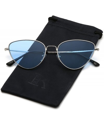 Goggle Cat Eye Mirrored Sunglasses Metal Frame Flat Lens LK1742 - Silver/Transparent Blue - CC18CU6QQ25 $19.92