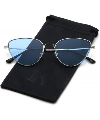 Goggle Cat Eye Mirrored Sunglasses Metal Frame Flat Lens LK1742 - Silver/Transparent Blue - CC18CU6QQ25 $9.96