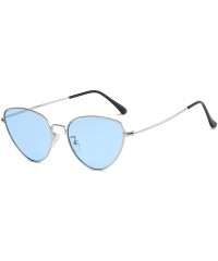 Goggle Cat Eye Mirrored Sunglasses Metal Frame Flat Lens LK1742 - Silver/Transparent Blue - CC18CU6QQ25 $9.96