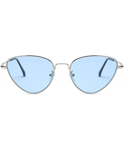 Goggle Cat Eye Mirrored Sunglasses Metal Frame Flat Lens LK1742 - Silver/Transparent Blue - CC18CU6QQ25 $9.96