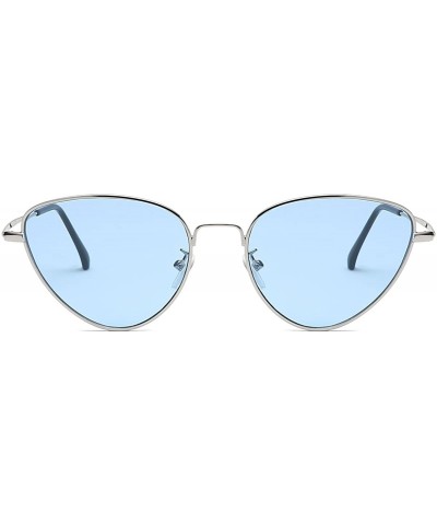 Goggle Cat Eye Mirrored Sunglasses Metal Frame Flat Lens LK1742 - Silver/Transparent Blue - CC18CU6QQ25 $9.96