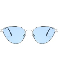 Goggle Cat Eye Mirrored Sunglasses Metal Frame Flat Lens LK1742 - Silver/Transparent Blue - CC18CU6QQ25 $9.96