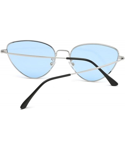 Goggle Cat Eye Mirrored Sunglasses Metal Frame Flat Lens LK1742 - Silver/Transparent Blue - CC18CU6QQ25 $9.96