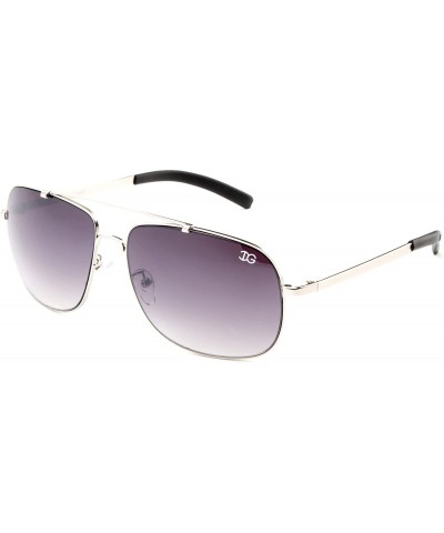 Aviator "World" Classic Pilot Style Unique Temple Design Fashion Sunglasses - Silver/Smoke - CI12N8NJ1JT $8.63