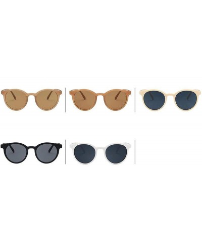 Round New Retro Small Round Frame Sunglasses Trend Milk Tea Color UV Protection Eye Glasses - Black - CO197A2KWC3 $32.72