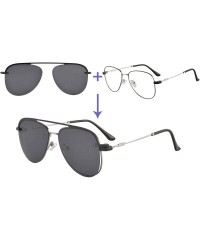 Aviator Women's Clip on Sunglasses Progressive Multi Focus Anti Blue Light Reading Glasses-MFANB3039 - C3 Silver - CO18UI36ZO...