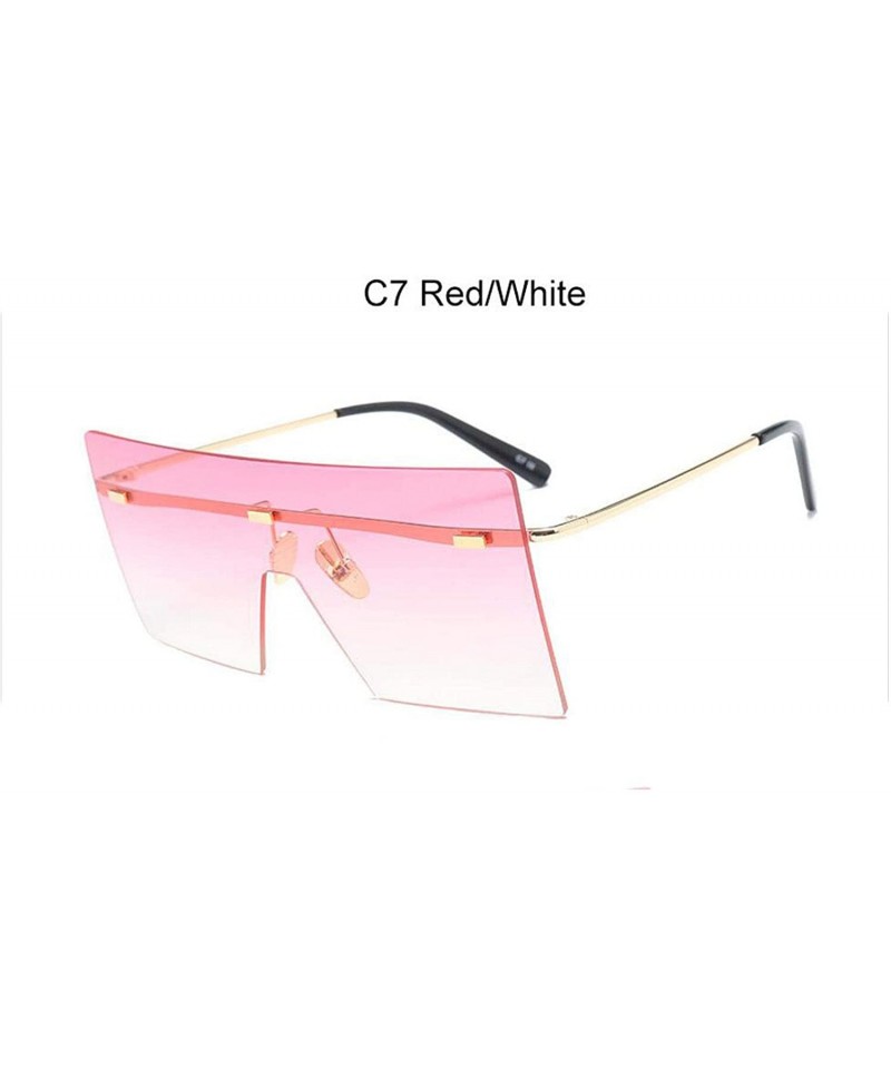 Round Oversized Brown Sunglasses Women Retro Vintage Luxury Brand Rimless Eyewear Feminino Big Shades - C7 Red White - CV198Z...