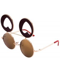 Round Color Mirror Heart Cut Out Flip Shield Round Sunglasses - Red - CX1903TY4W3 $16.58