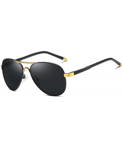 Sport Polarized Sunglasses for Men Aviator Retro UV400 Protection HD 58mm - Black Golden - CB18XLL3TYN $29.12