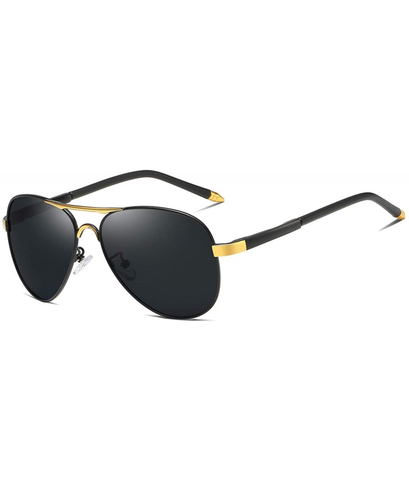 Sport Polarized Sunglasses for Men Aviator Retro UV400 Protection HD 58mm - Black Golden - CB18XLL3TYN $13.99