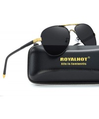 Sport Polarized Sunglasses for Men Aviator Retro UV400 Protection HD 58mm - Black Golden - CB18XLL3TYN $13.99