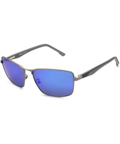 Oversized Metal Sport Sunglasses with Spring Hinge Polarized and UV 400 Protection lenses - Gunmetal Frame Blue Revo Lens - C...