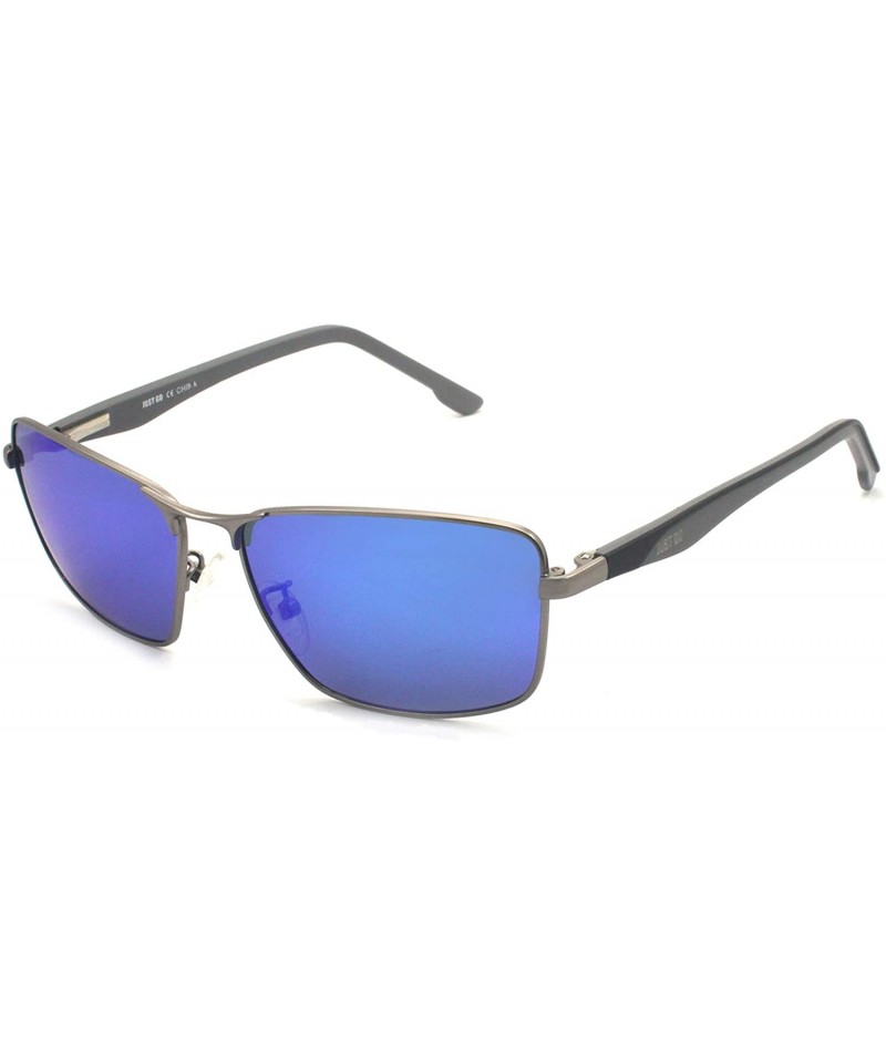 Oversized Metal Sport Sunglasses with Spring Hinge Polarized and UV 400 Protection lenses - Gunmetal Frame Blue Revo Lens - C...