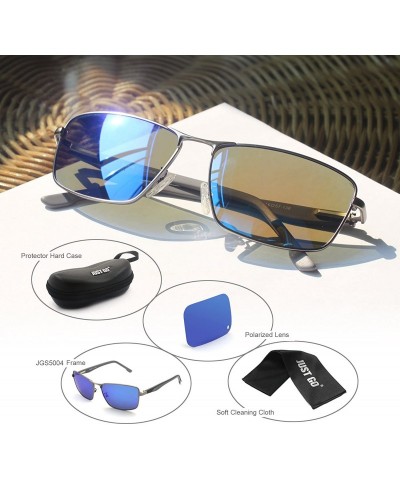 Oversized Metal Sport Sunglasses with Spring Hinge Polarized and UV 400 Protection lenses - Gunmetal Frame Blue Revo Lens - C...