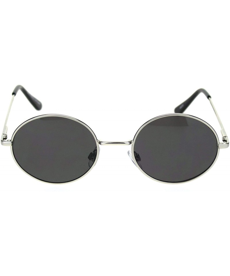 Round Mens Spring Hinge Oval Round Metal Rim Dad Sunglasses - Silver Black - CC18RR4ACN2 $11.33