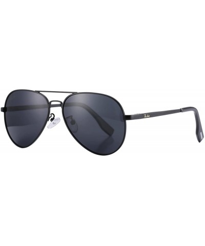 Aviator Small Polarized Aviator Sunglasses for Adult Small Face and Junior-52mm - Black Frame/Black Lens - CN193S3KH5Q $18.25