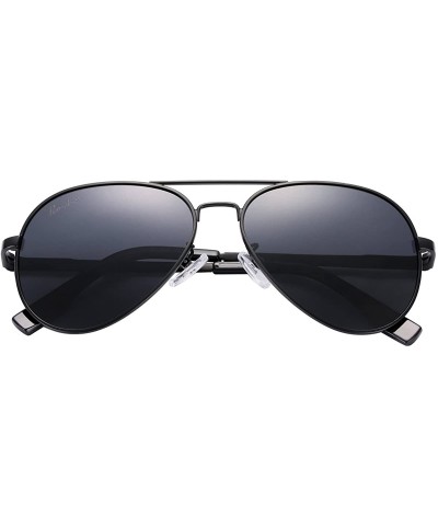 Aviator Small Polarized Aviator Sunglasses for Adult Small Face and Junior-52mm - Black Frame/Black Lens - CN193S3KH5Q $18.25