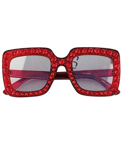 Cat Eye Oversized Square Frame Crystal Bling Rhinestone Brand Designer Sunglasses For Women 2018 - Red/Clear - C618SU7YZUW $1...