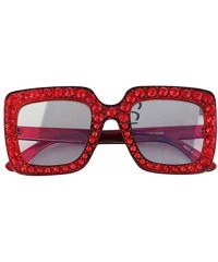 Cat Eye Oversized Square Frame Crystal Bling Rhinestone Brand Designer Sunglasses For Women 2018 - Red/Clear - C618SU7YZUW $1...