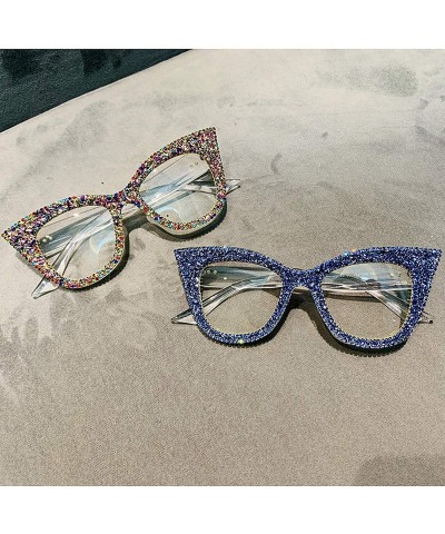 Cat Eye Oversized Sunglasses Women Handmade Bling Cat Eye Ladies Vintage Clear Reading Glasses Fashion Shades - C7198A2GXWT $...