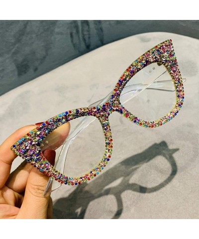 Cat Eye Oversized Sunglasses Women Handmade Bling Cat Eye Ladies Vintage Clear Reading Glasses Fashion Shades - C7198A2GXWT $...