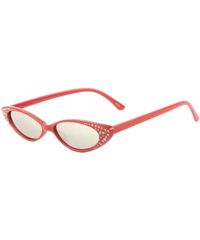 Cat Eye Wide Oval Cat Eye Side Rhinestone Sunglasses - Red - C218EGTTW04 $26.71