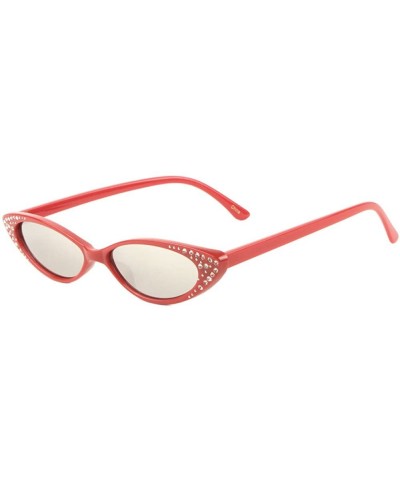 Cat Eye Wide Oval Cat Eye Side Rhinestone Sunglasses - Red - C218EGTTW04 $15.11