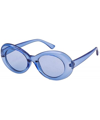 Oval Retro Clout Goggles Oval Sunglasses Mod Thick Frame Kurt Cobain - Transpar Blue - C3192HWOY2T $17.63