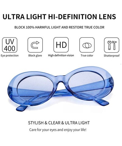 Oval Retro Clout Goggles Oval Sunglasses Mod Thick Frame Kurt Cobain - Transpar Blue - C3192HWOY2T $6.96