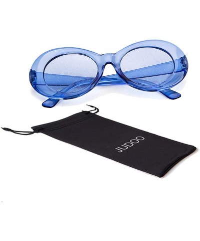 Oval Retro Clout Goggles Oval Sunglasses Mod Thick Frame Kurt Cobain - Transpar Blue - C3192HWOY2T $6.96