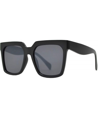 Square Retro Oversized Luxury Fashion Square Sunglasses with Flat Lens for Women - Black + Smoke - CW195I5YKCI $25.19