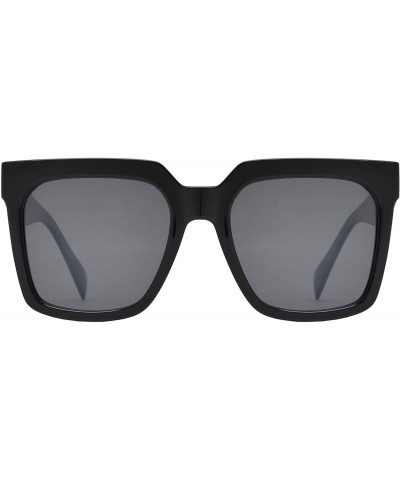 Square Retro Oversized Luxury Fashion Square Sunglasses with Flat Lens for Women - Black + Smoke - CW195I5YKCI $11.45