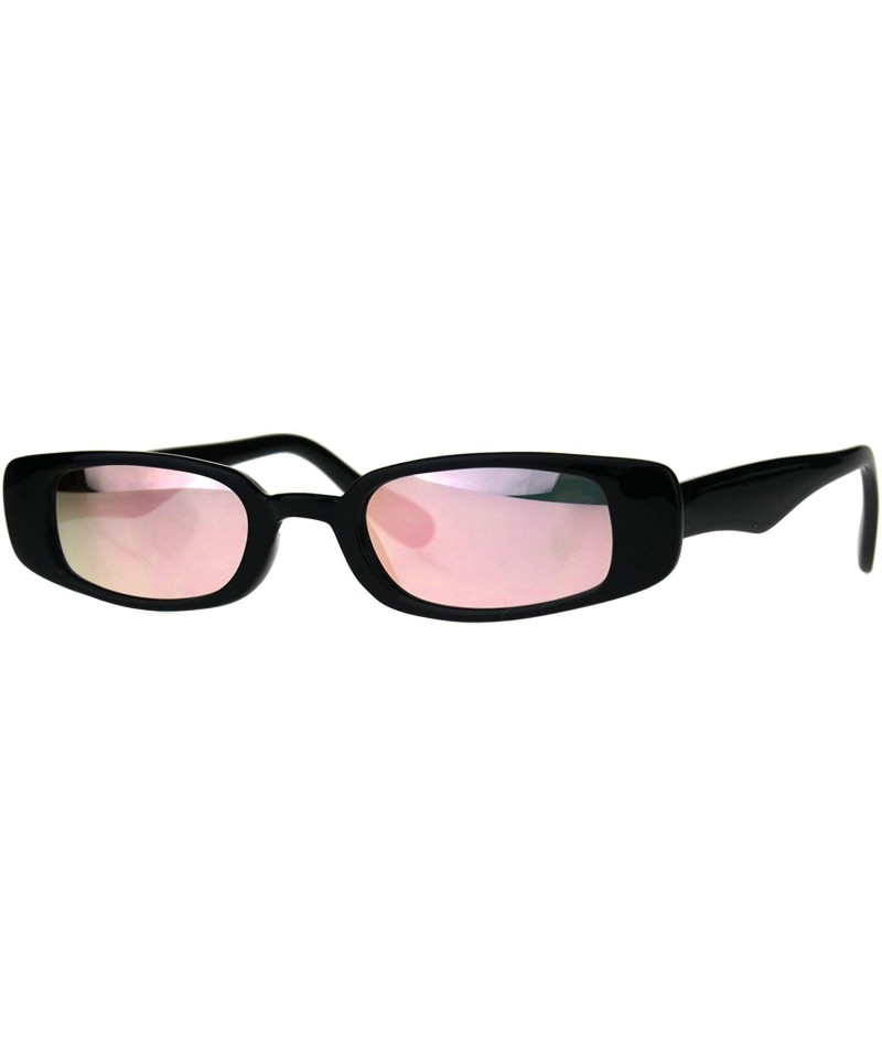 Rectangular Super Slim Sunglasses Womens Thin Rectangular Fashion Mirror Lens UV 400 - Black (Pink Mirror) - CU180XH27RY $12.35