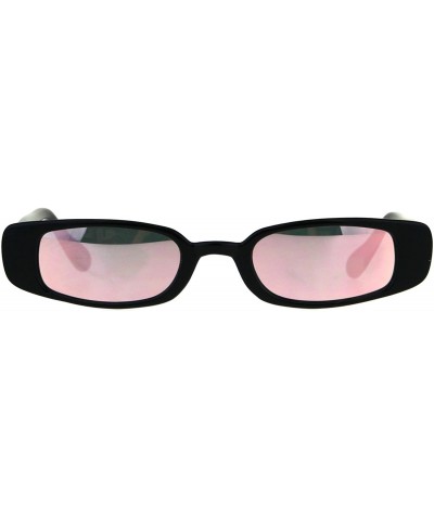 Rectangular Super Slim Sunglasses Womens Thin Rectangular Fashion Mirror Lens UV 400 - Black (Pink Mirror) - CU180XH27RY $12.35