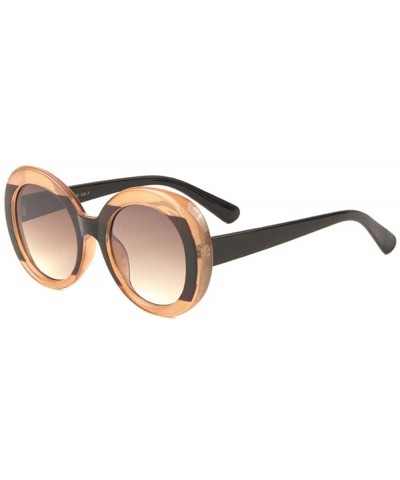 Round Three Color Bar Round Thick Frame Crystal Color Sunglasses - Brown - CW1986KXIQ0 $27.18