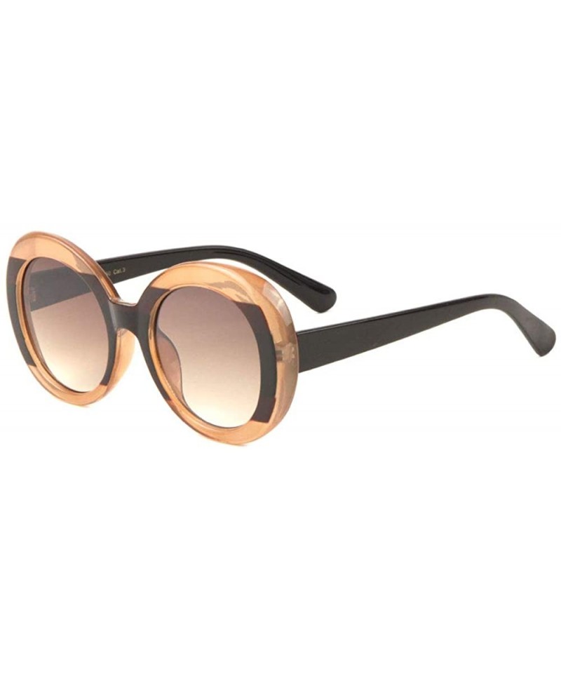 Round Three Color Bar Round Thick Frame Crystal Color Sunglasses - Brown - CW1986KXIQ0 $12.36