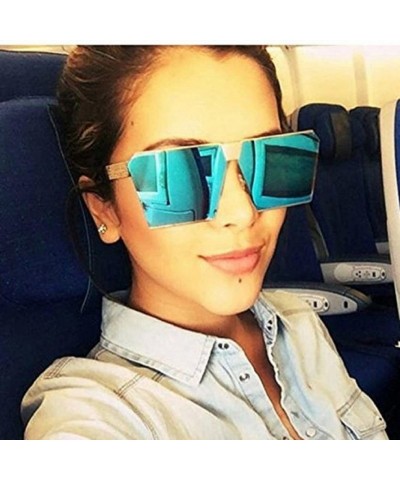 Oversized Women Men Sunglasses Oversized Retro Square Glasses Metal Frame - Blue - CX18CRRD6LZ $10.00