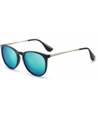 Rimless Vintage Round Sunglasses for Women Classic Retro Designer Style - Black Frame(glossy Finish)/Blue Mirror Lens - CR18D...