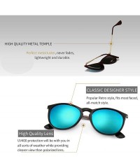Rimless Vintage Round Sunglasses for Women Classic Retro Designer Style - Black Frame(glossy Finish)/Blue Mirror Lens - CR18D...