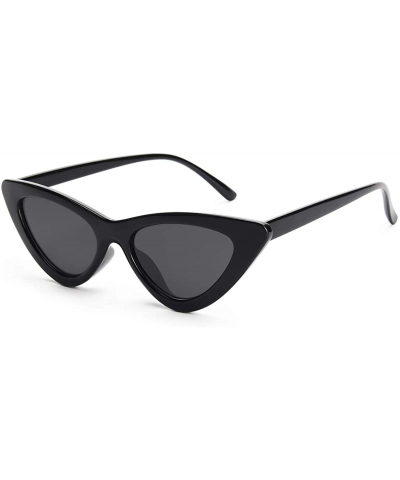 Goggle Retro Vintage Narrow Cat Eye Sunglasses for Women Plastic Frame UV 400 Protection (CD199) - Black Grey - C419447WHYX $...
