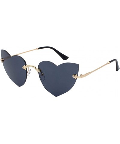 Round Sunglasses For Women Men Heart Decorative Sunglasses metal edge Round Mirrored Lens Retro - Black - CT18U0G7NM9 $6.87