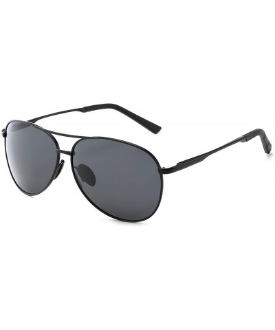 Aviator Premium Military Style Classic Aviator Sunglasses with Spring Hinges - Black Frame Grey Lens - CS18QNKCD8R $29.24
