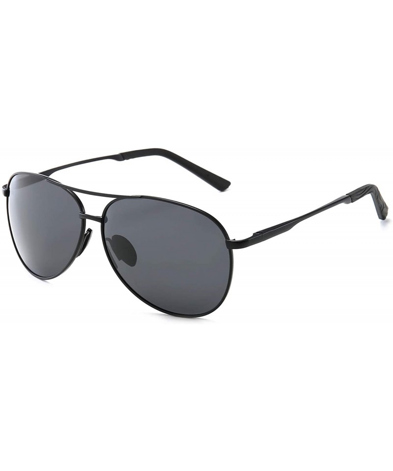 Aviator Premium Military Style Classic Aviator Sunglasses with Spring Hinges - Black Frame Grey Lens - CS18QNKCD8R $14.82