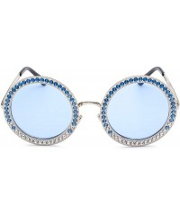 Round Women Diamond Rhinestone Sunglasses Oversized Round Metal Frame - Blue Tinted Lens - C918SHUE5GU $15.34