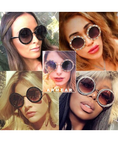 Round Women Diamond Rhinestone Sunglasses Oversized Round Metal Frame - Blue Tinted Lens - C918SHUE5GU $15.34