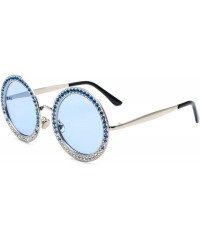 Round Women Diamond Rhinestone Sunglasses Oversized Round Metal Frame - Blue Tinted Lens - C918SHUE5GU $15.34